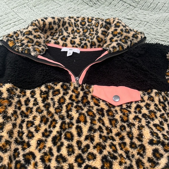 Nordstrom Bp. Tan Dale Leopard Big Spot Leopard Fleece Pullover XS - Picture 5 of 7